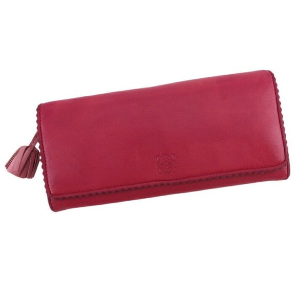 Authenticity guaranteed USED LOEWE Long Wallet Anagram Pink Nappa Leather